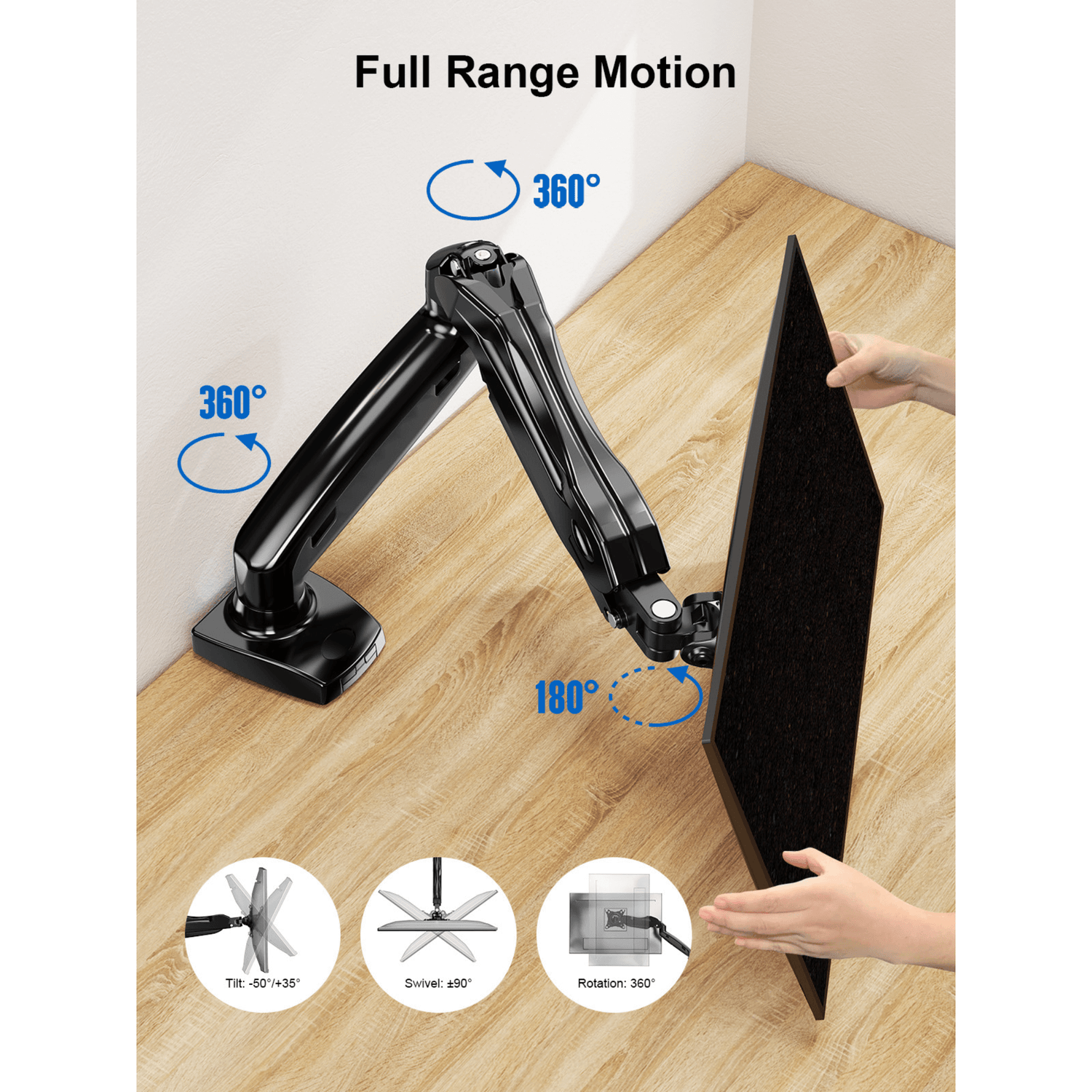 ErgoAV Gas Spring Desk Mount for Single Monitors 13" to 27"