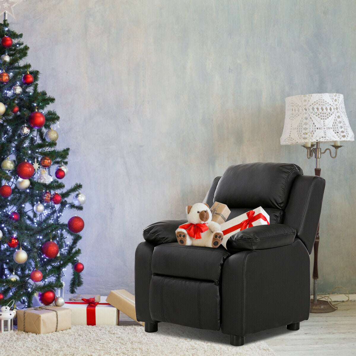 Deluxe Kids Armchair Recliner Headrest Sofa w/ Storage Arms