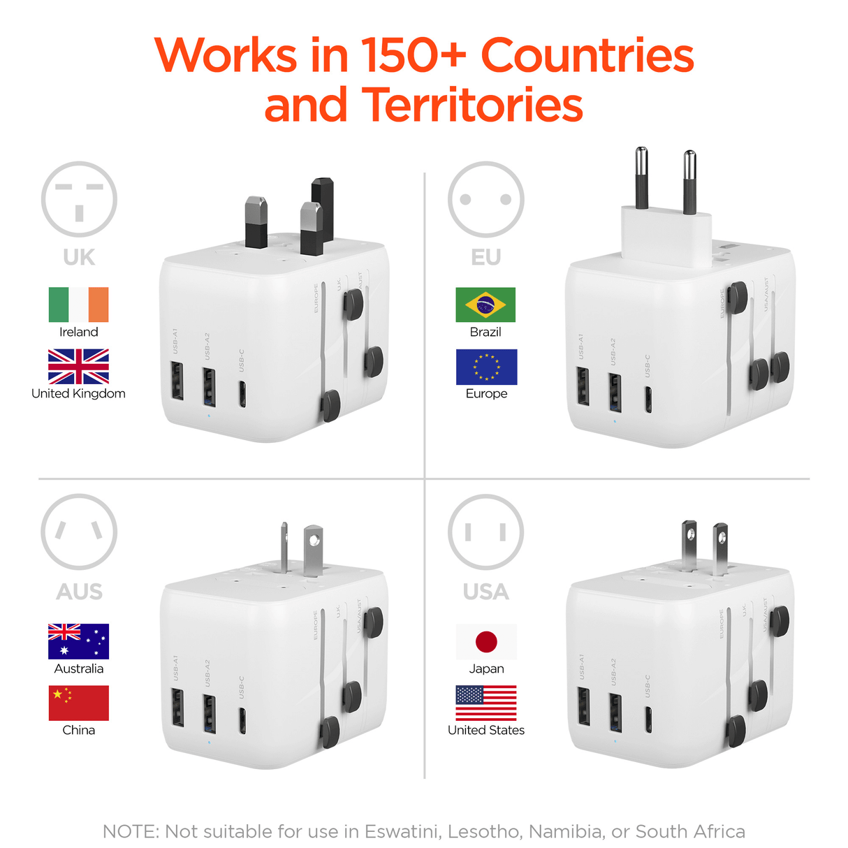 HyperGear WorldCharge Universal Travel Adapter with USB-C