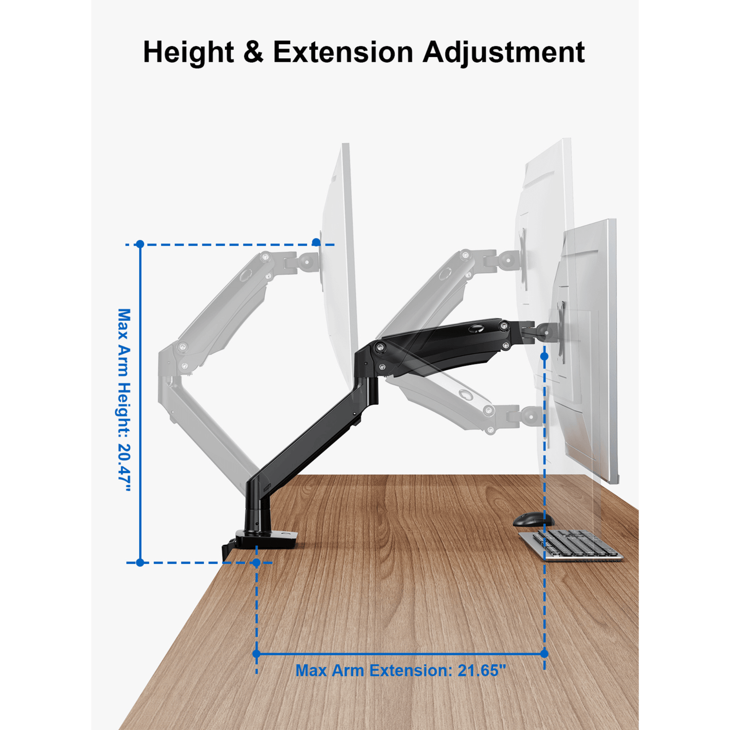 ErgoAV Gas Spring Desk Mount for Single Monitors 13" to 34" and up to 26lbs