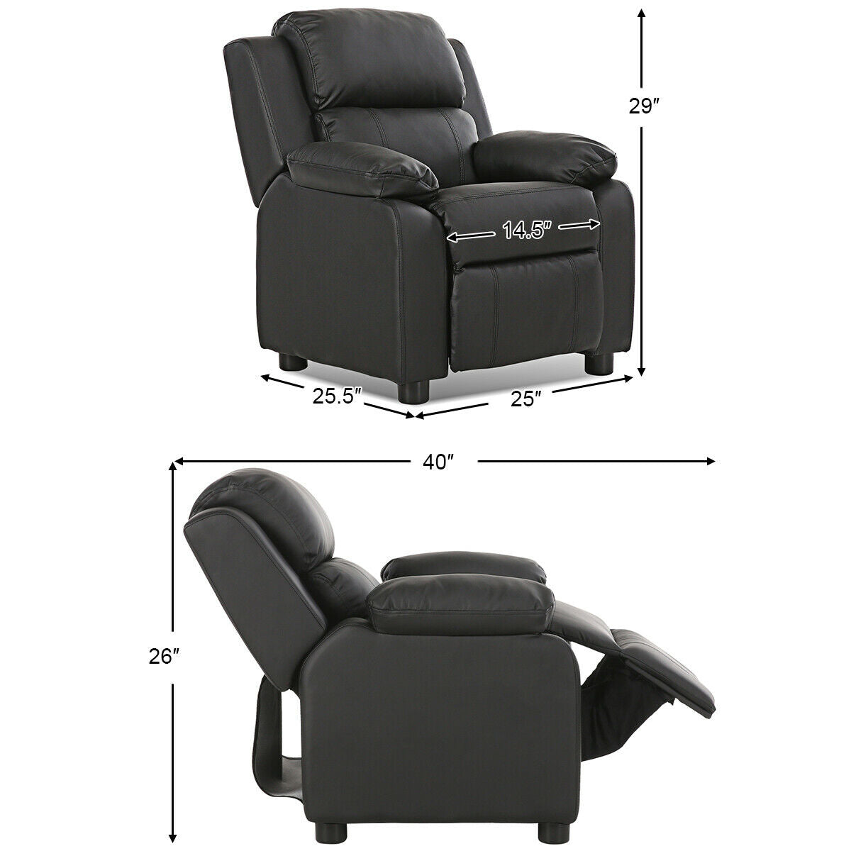 Deluxe Kids Armchair Recliner Headrest Sofa w/ Storage Arms
