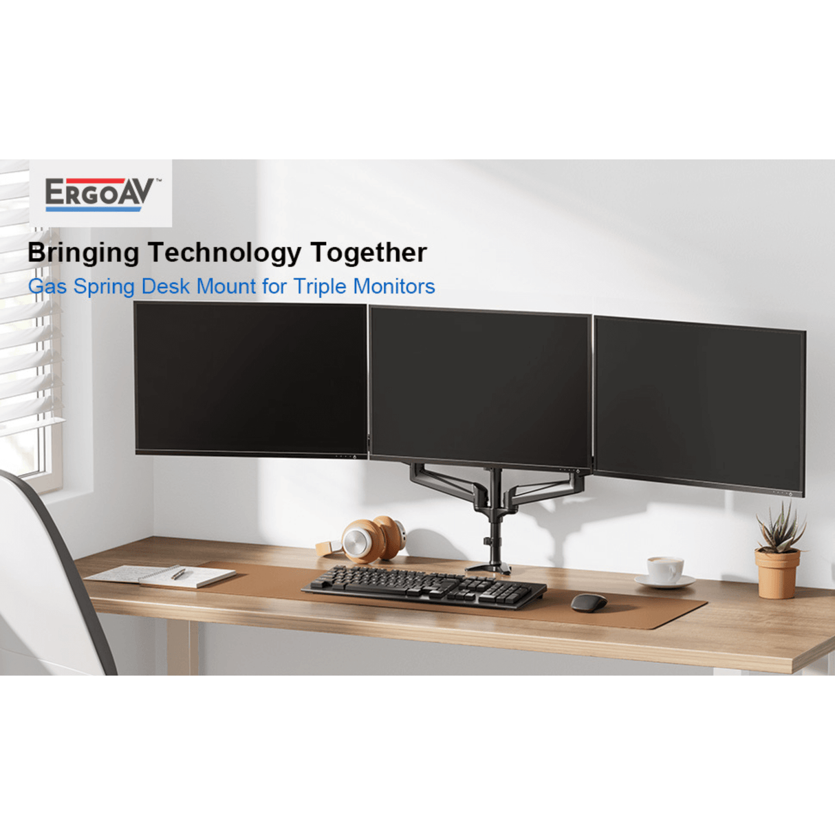 ErgoAV Gas Spring Desk Mount for Triple Monitors 13" to 32"