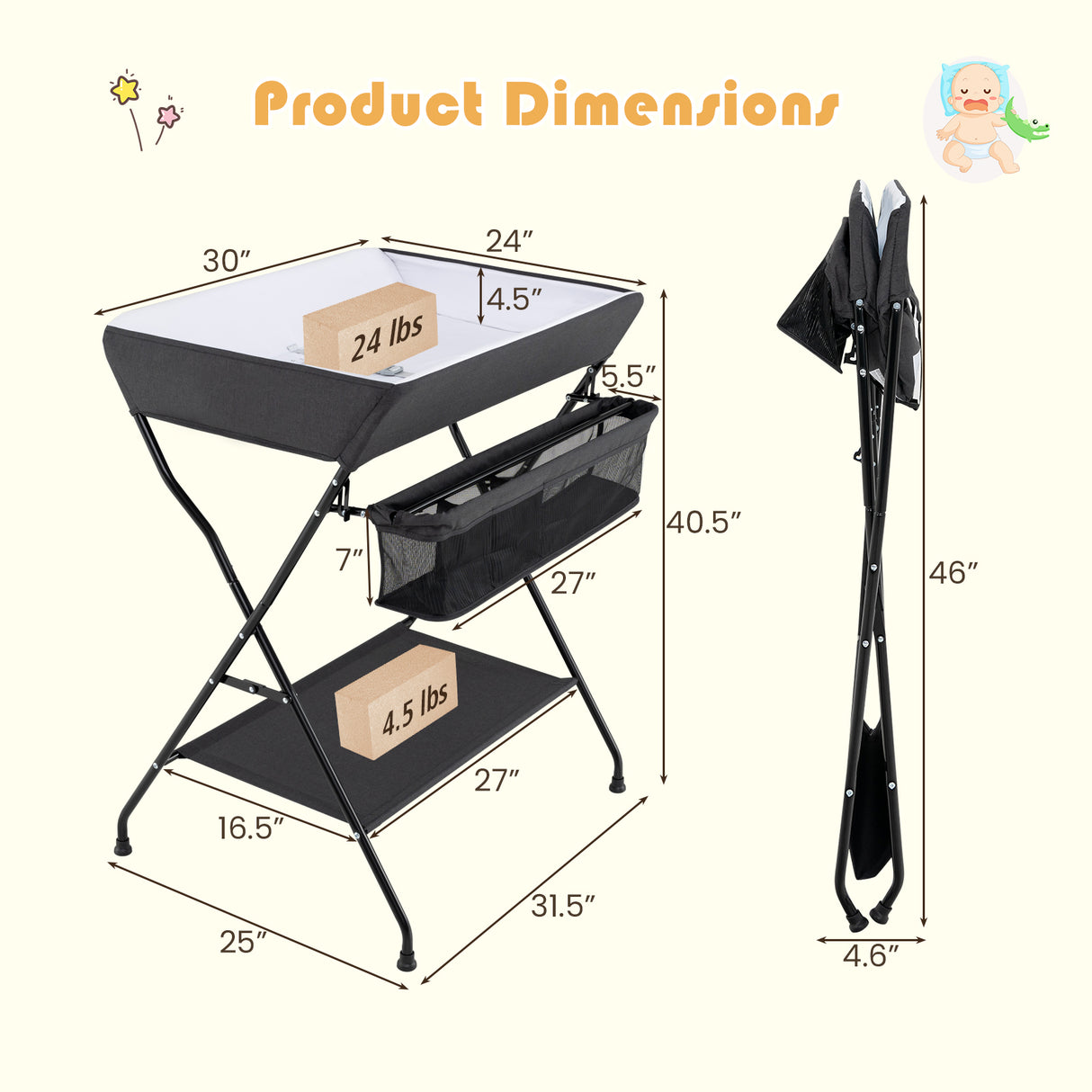 Baby Storage Folding Diaper Changing Table