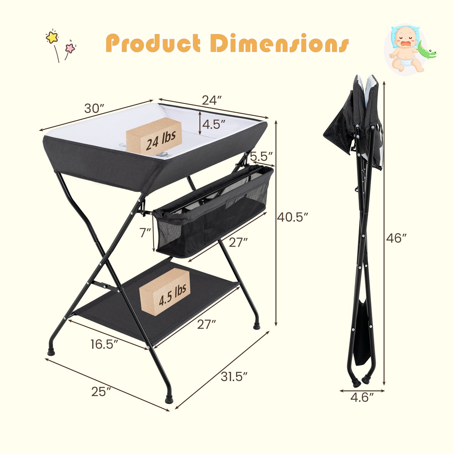 Baby Storage Folding Diaper Changing Table