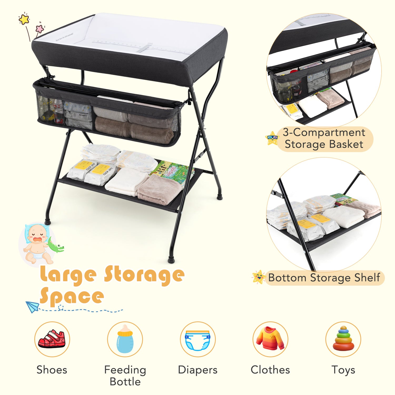 Baby Storage Folding Diaper Changing Table