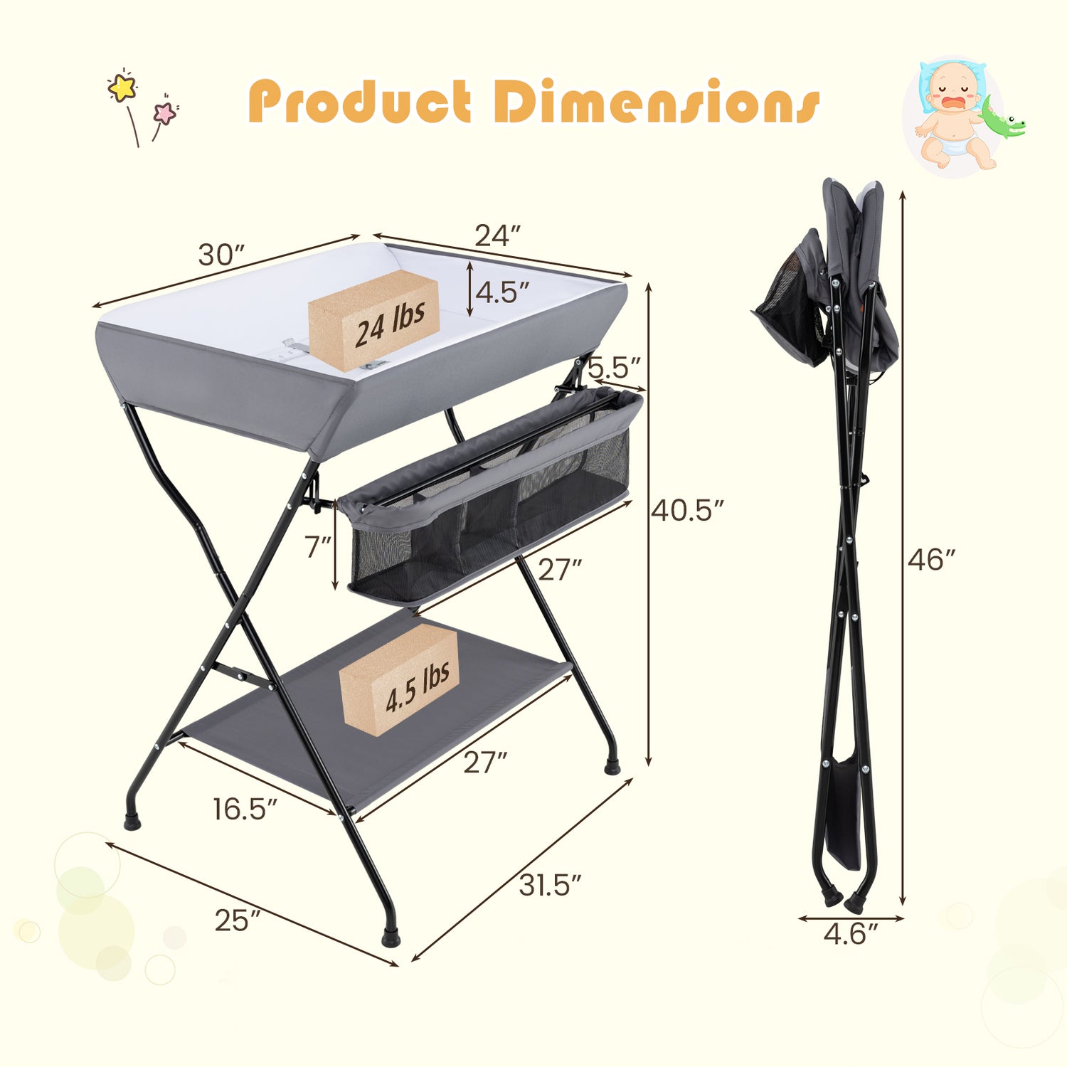 Baby Storage Folding Diaper Changing Table