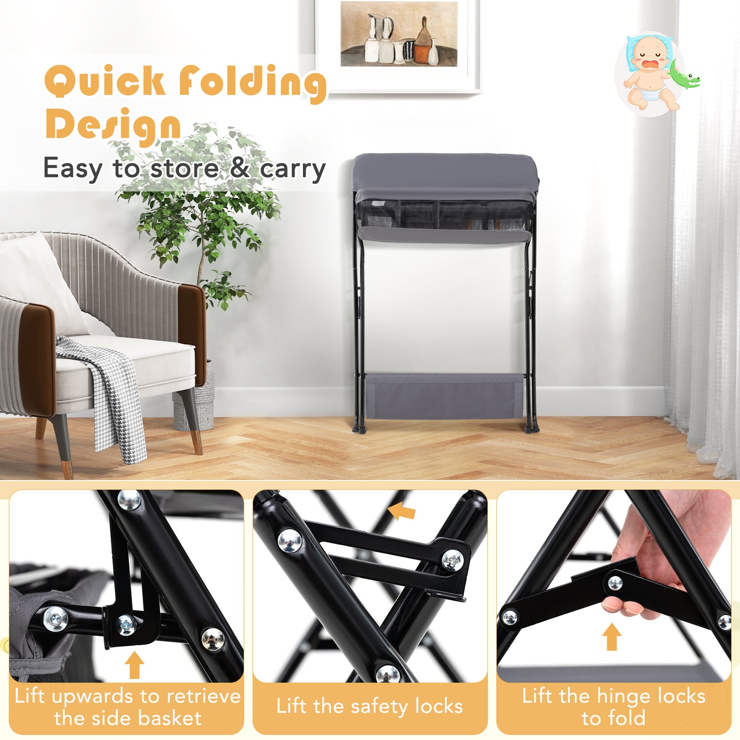 Baby Storage Folding Diaper Changing Table