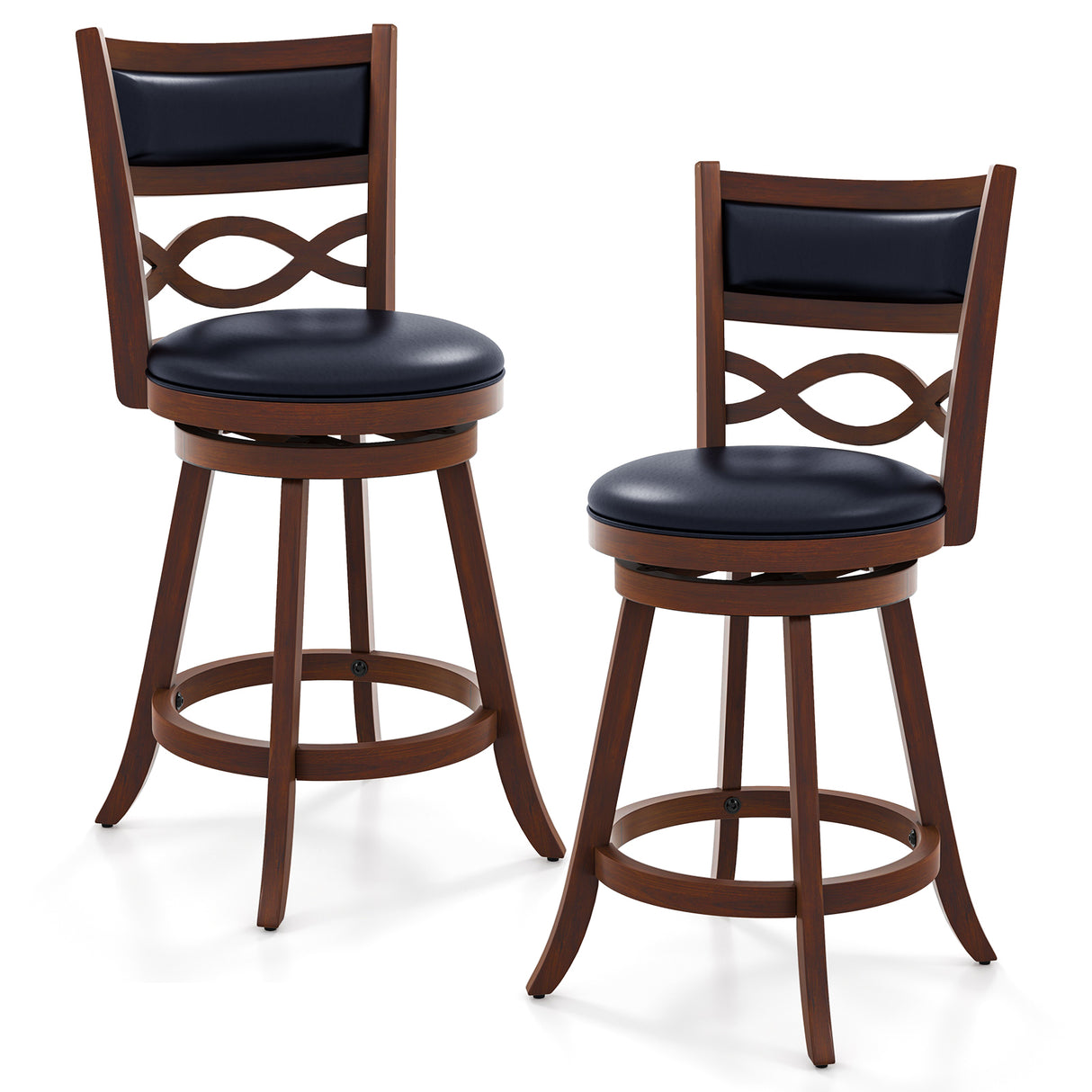 Bar Stools Set of 2 with Rubber Wood Frame and Faux Leather Upholstered Seat