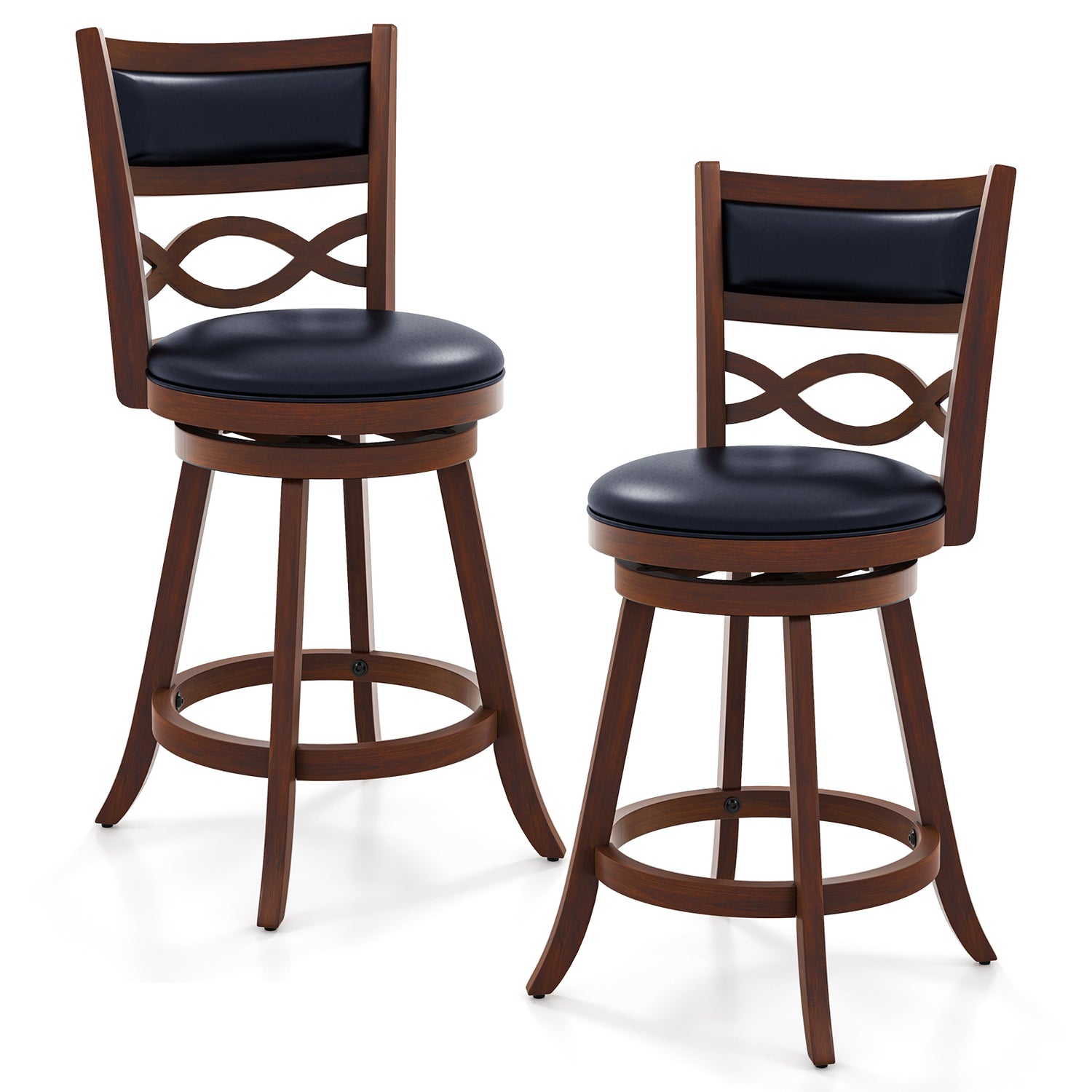 Bar Stools Set of 2 with Rubber Wood Frame and Faux Leather Upholstered Seat