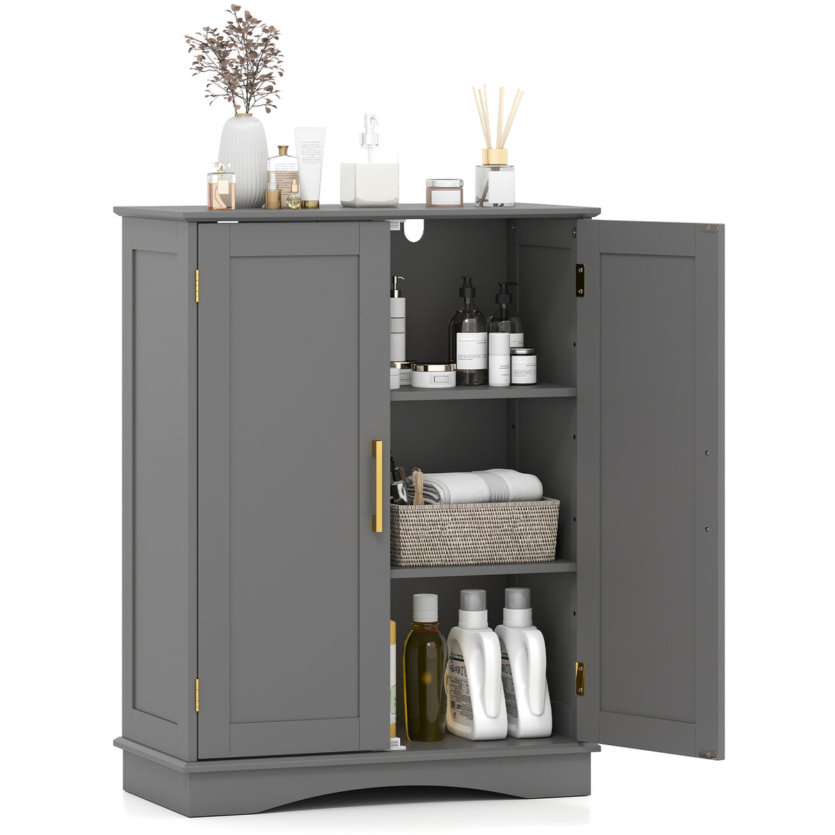 Bathroom Floor Storage Cabinet with 2 Doors and Adjustable Shelves