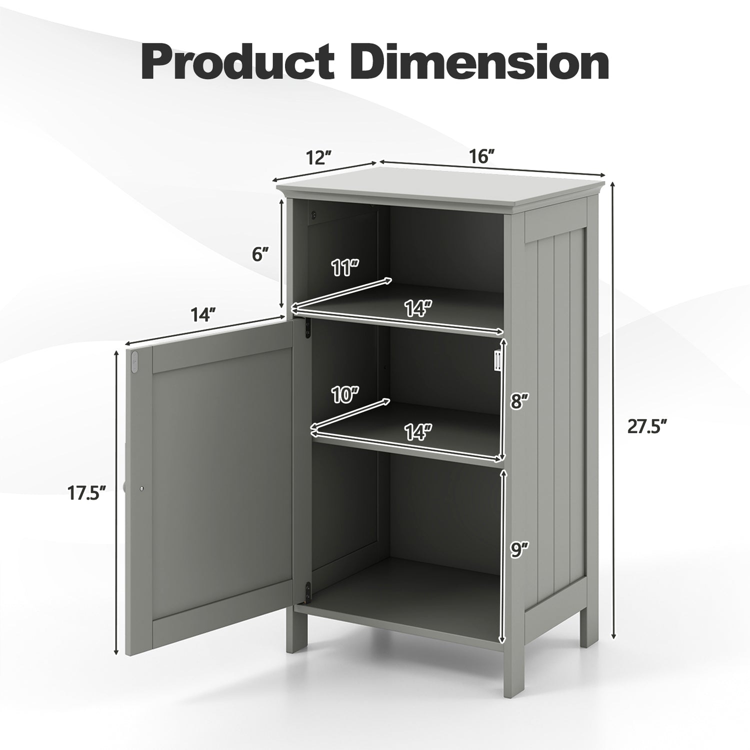 Bathroom Freestanding Adjustable Shelf Floor Storage Cabinet