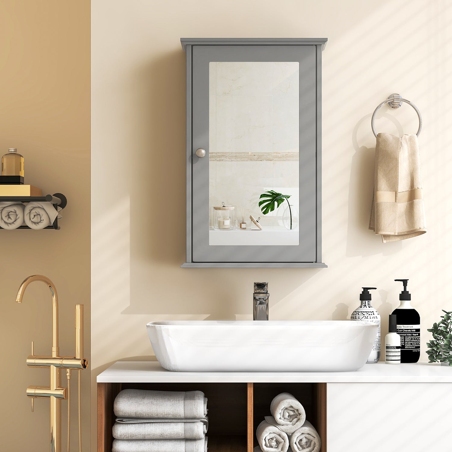 Bathroom Wall Cabinet with Single Mirror Door