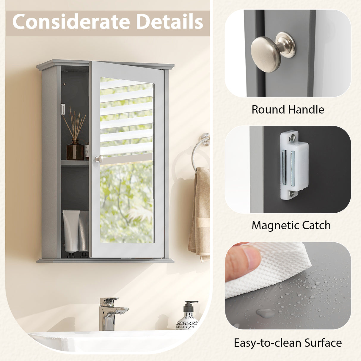 Bathroom Wall Cabinet with Single Mirror Door