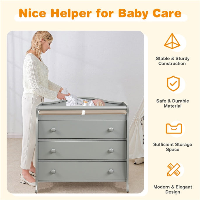 Baby Changing Table Infant Diaper with 3 Drawers and Safety Belt