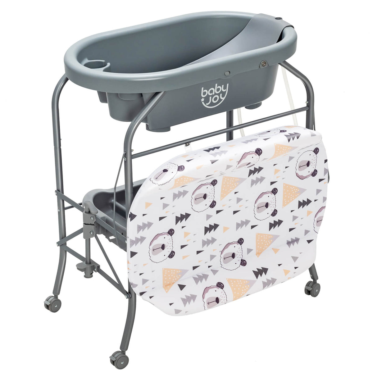 Portable Baby Changing Table with Storage Basket and Shelves