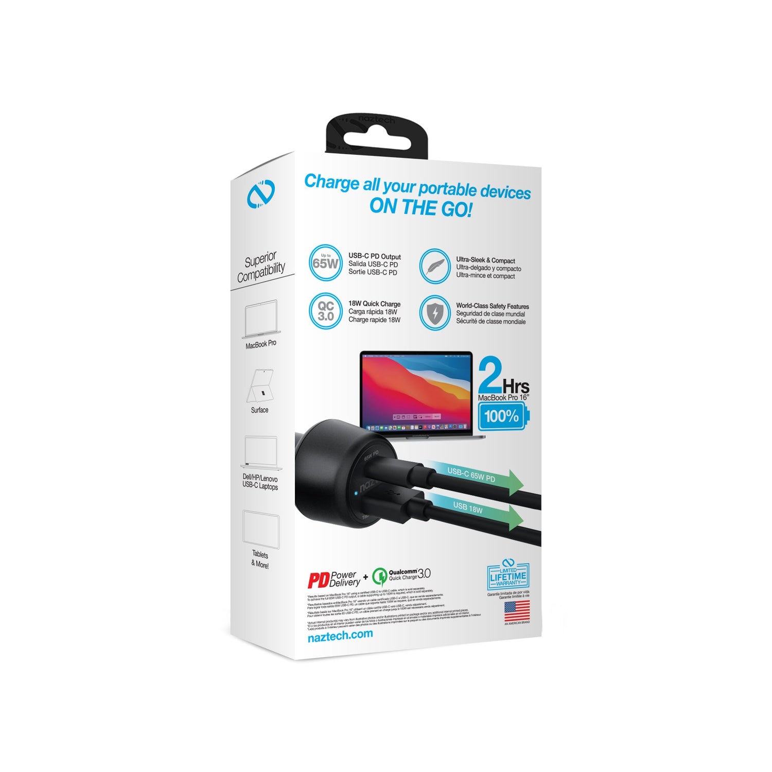 Naztech SpeedMax65 PD65W + QC3 Car Charger