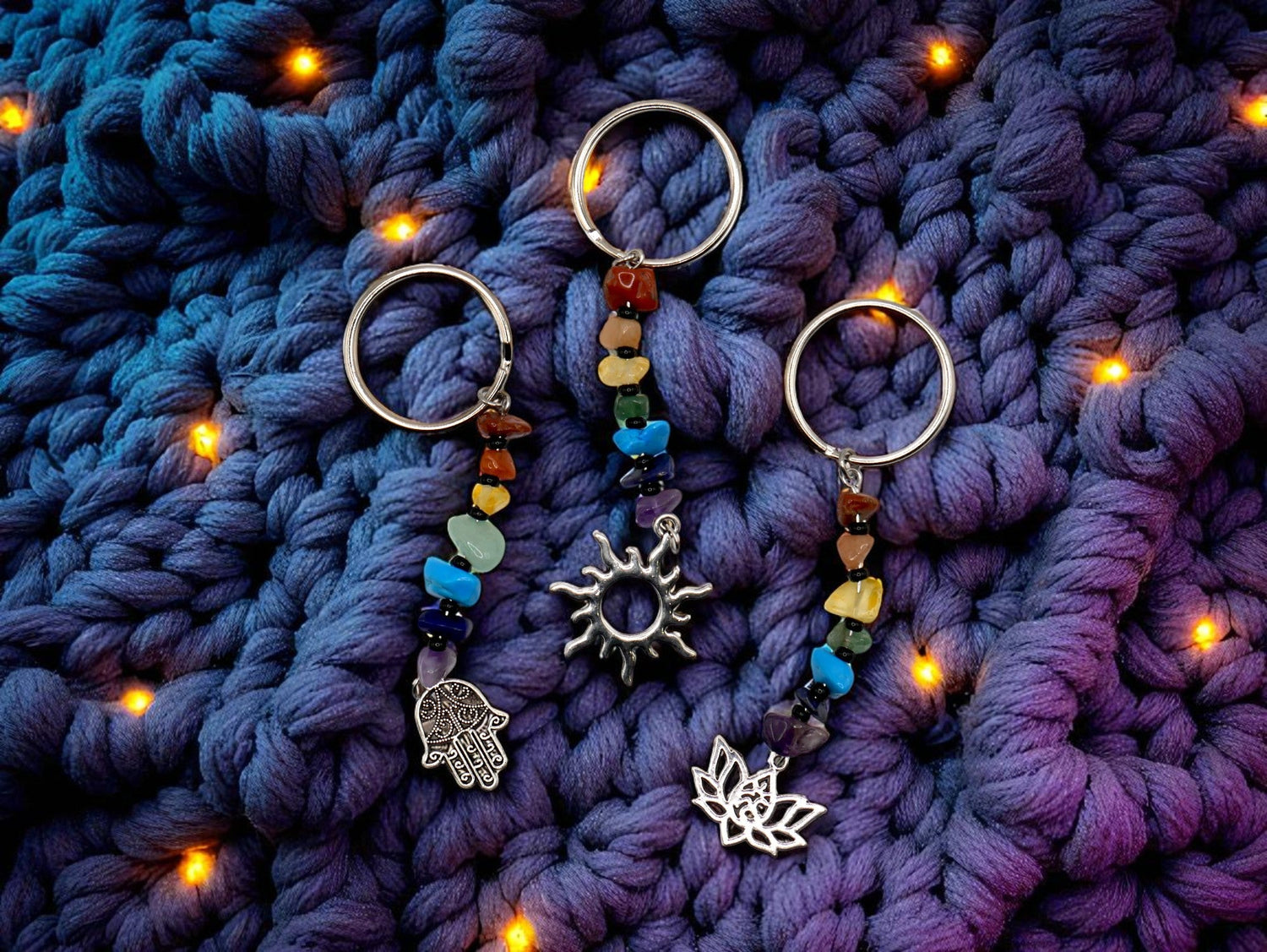 Chakra Rainbow Gemstone Keychain and Bag Charm