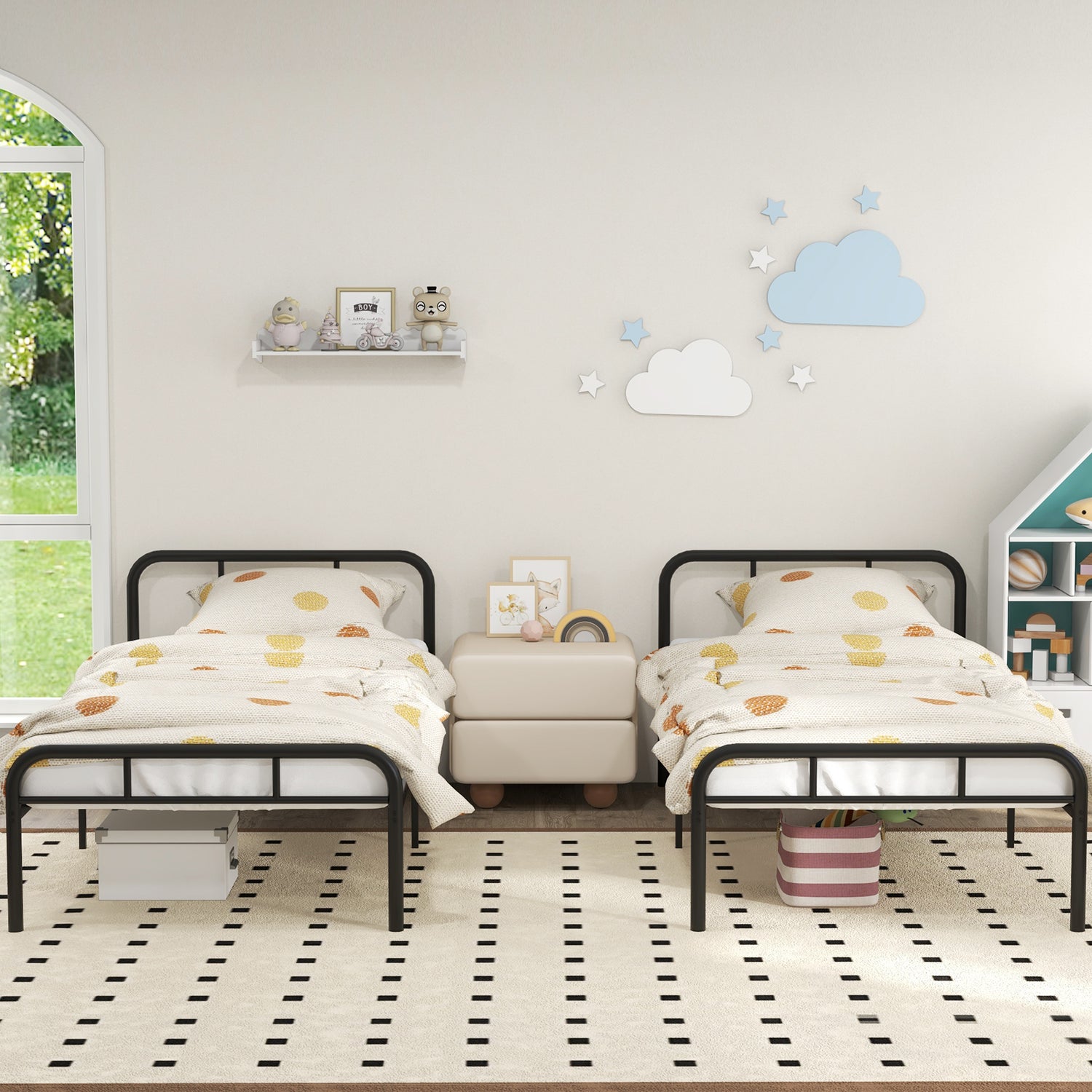 Modern Metal Platform Bed with Headboard and Footboard