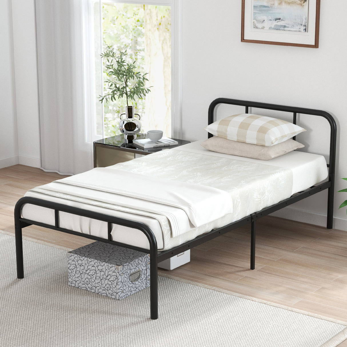 Modern Metal Platform Bed with Headboard and Footboard