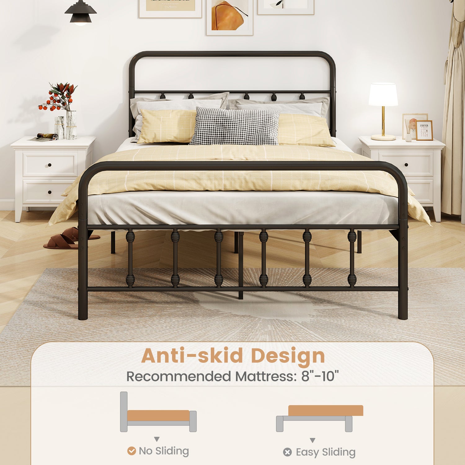 Bed Frame with Headboard and Under Bed Storage Black