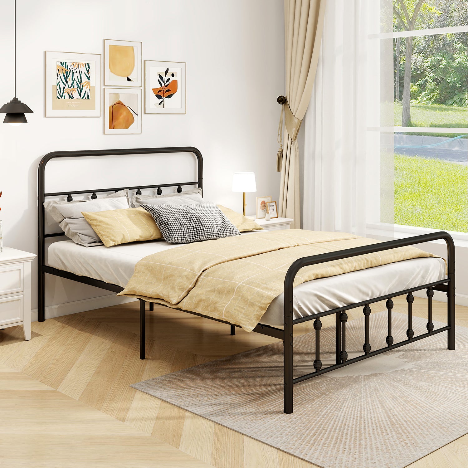 Bed Frame with Headboard and Under Bed Storage Black