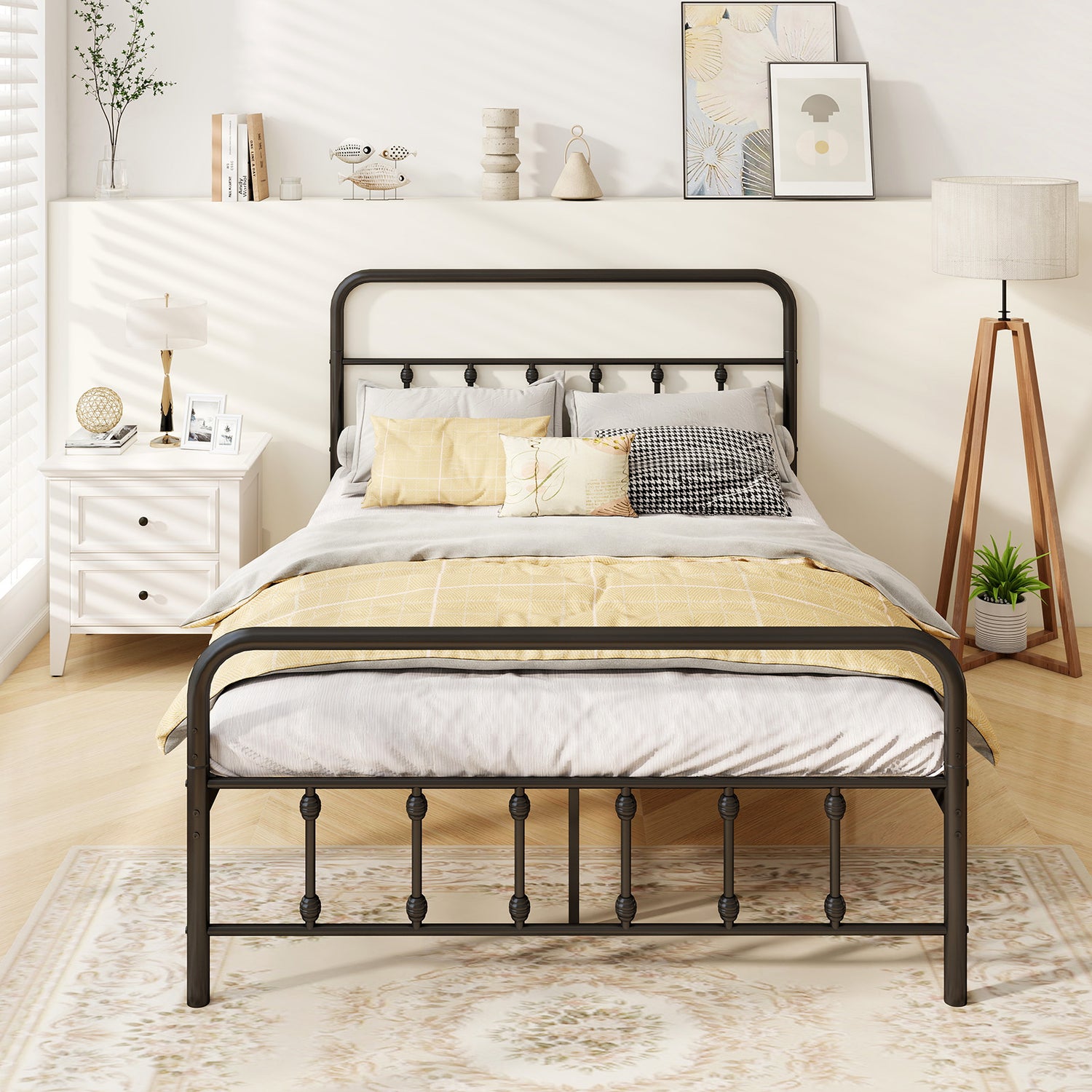Bed Frame with Headboard and Under Bed Storage Black
