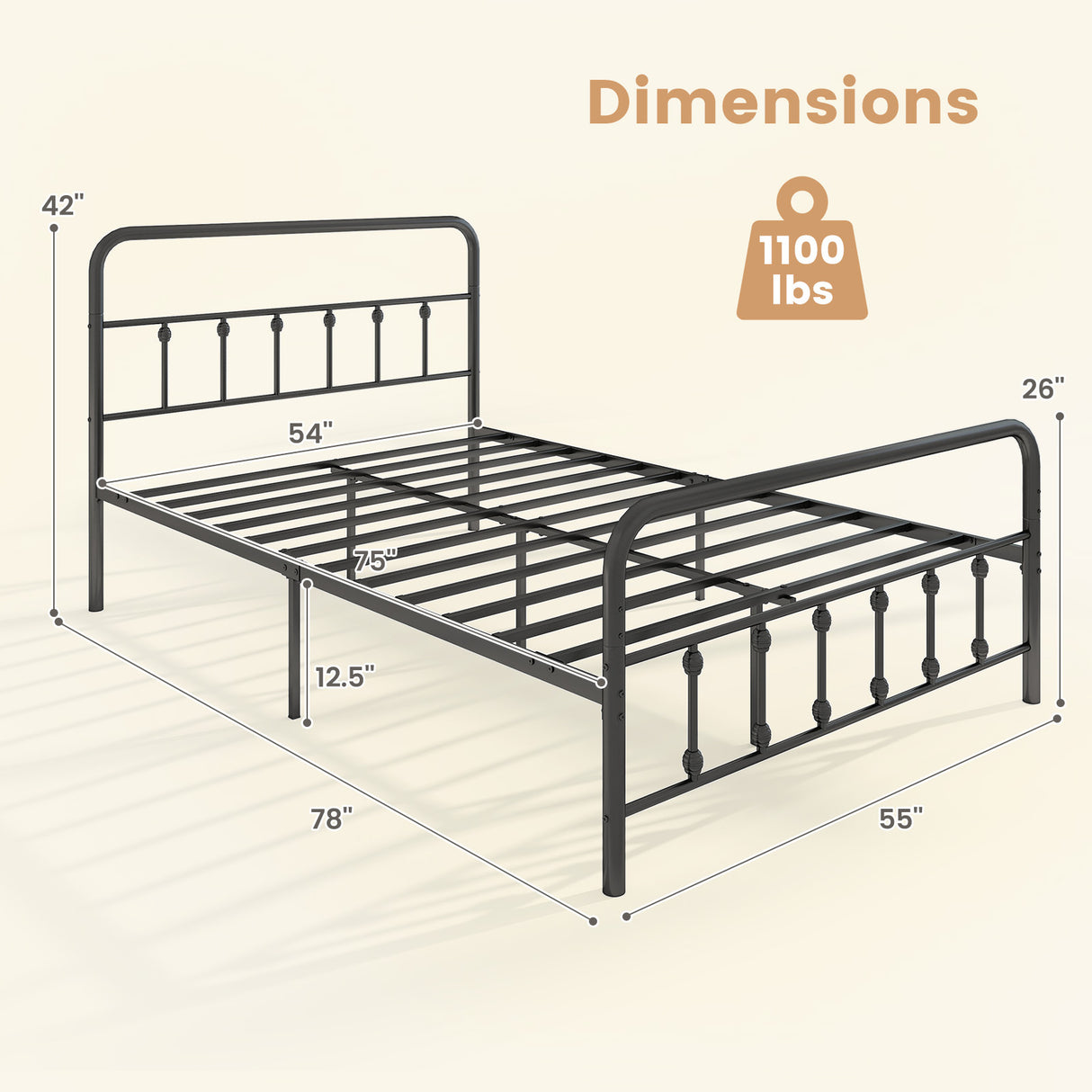 Bed Frame with Headboard and Under Bed Storage Black