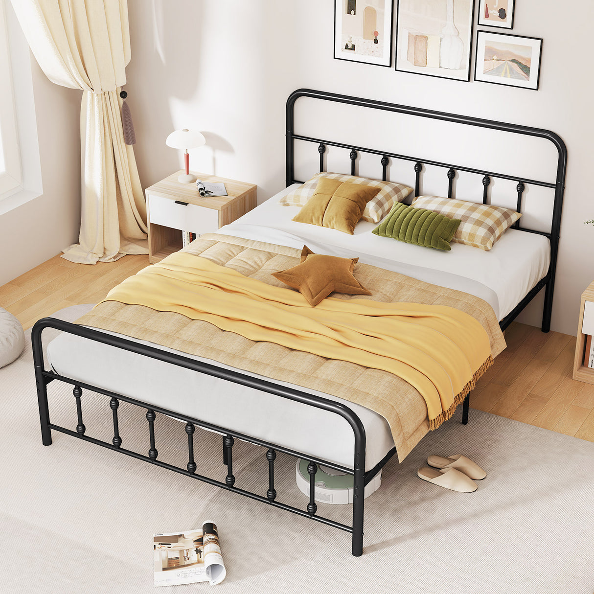 Bed Frame with Headboard and Under Bed Storage Black