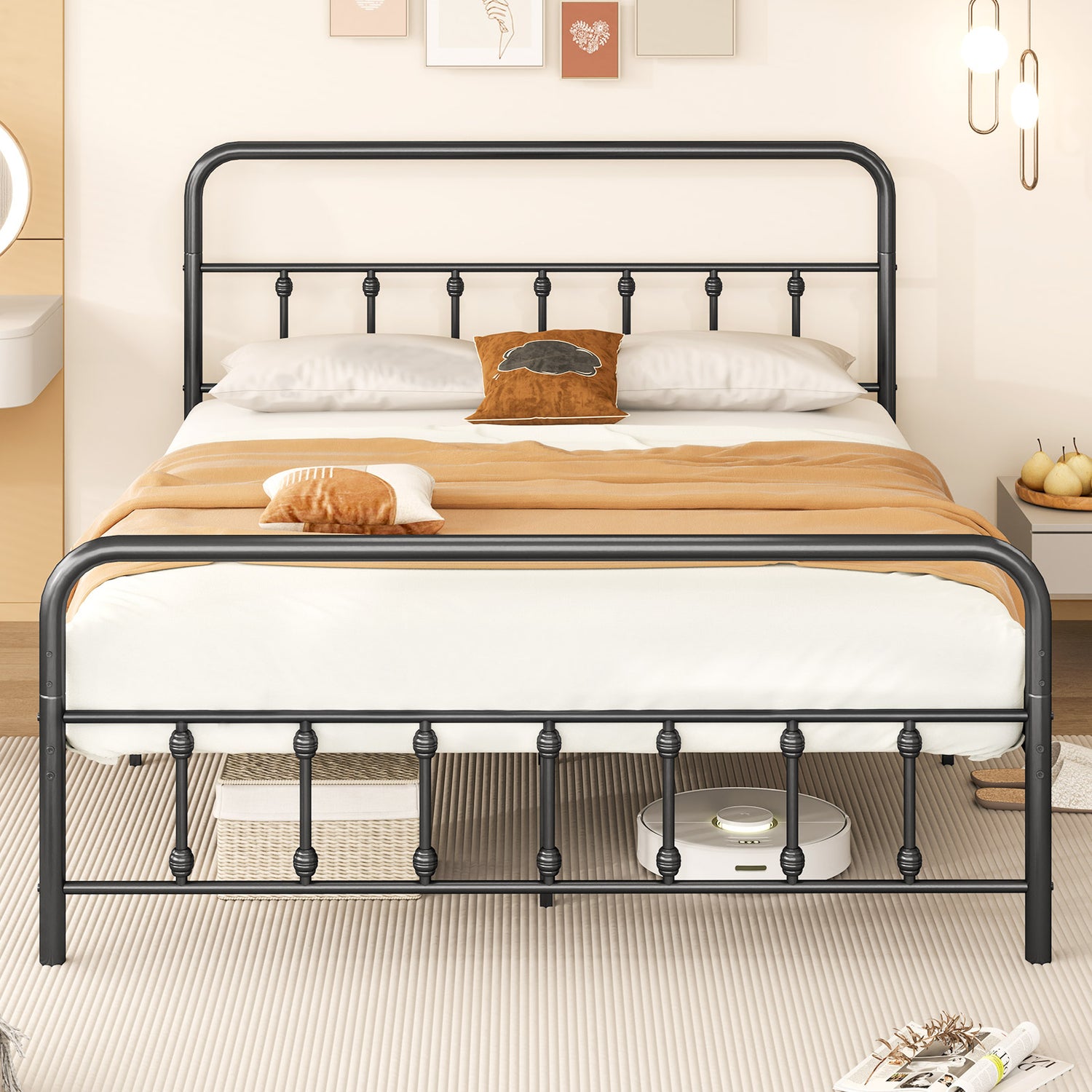 Bed Frame with Headboard and Under Bed Storage Black