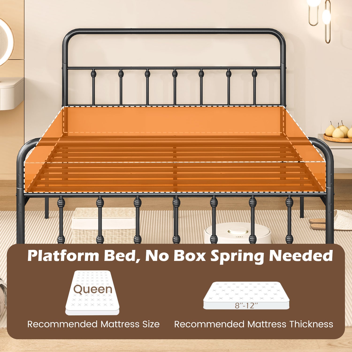 Bed Frame with Headboard and Under Bed Storage Black