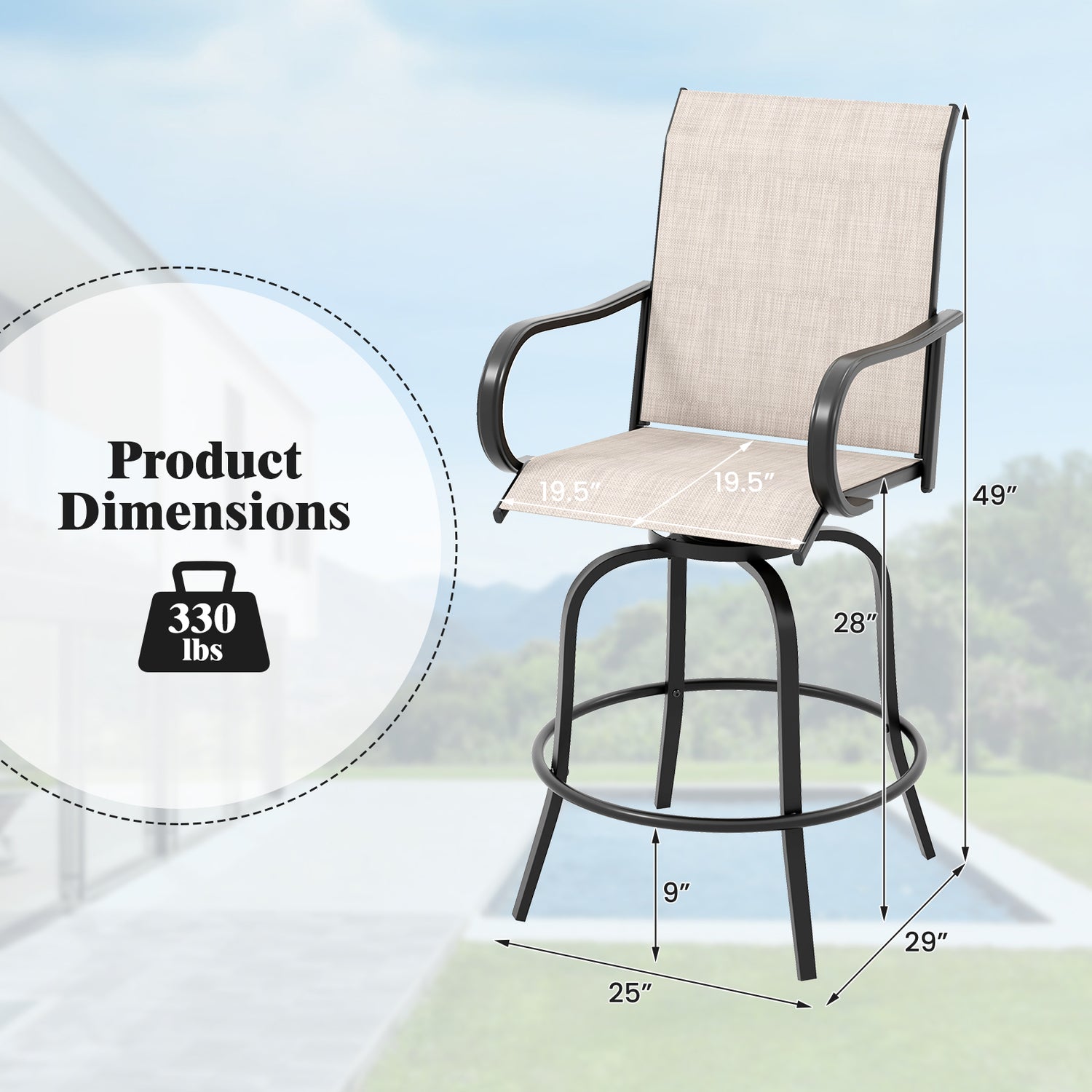 2 Pieces Patio 360 Rotation Swivel Bar Stool Set