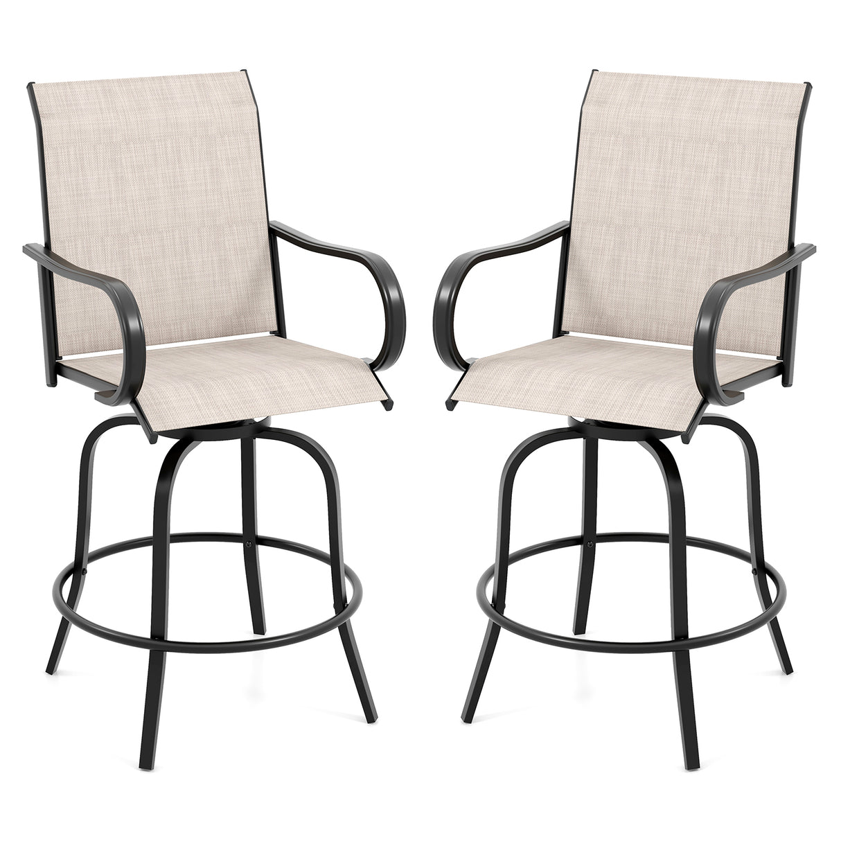 2 Pieces Patio 360 Rotation Swivel Bar Stool Set