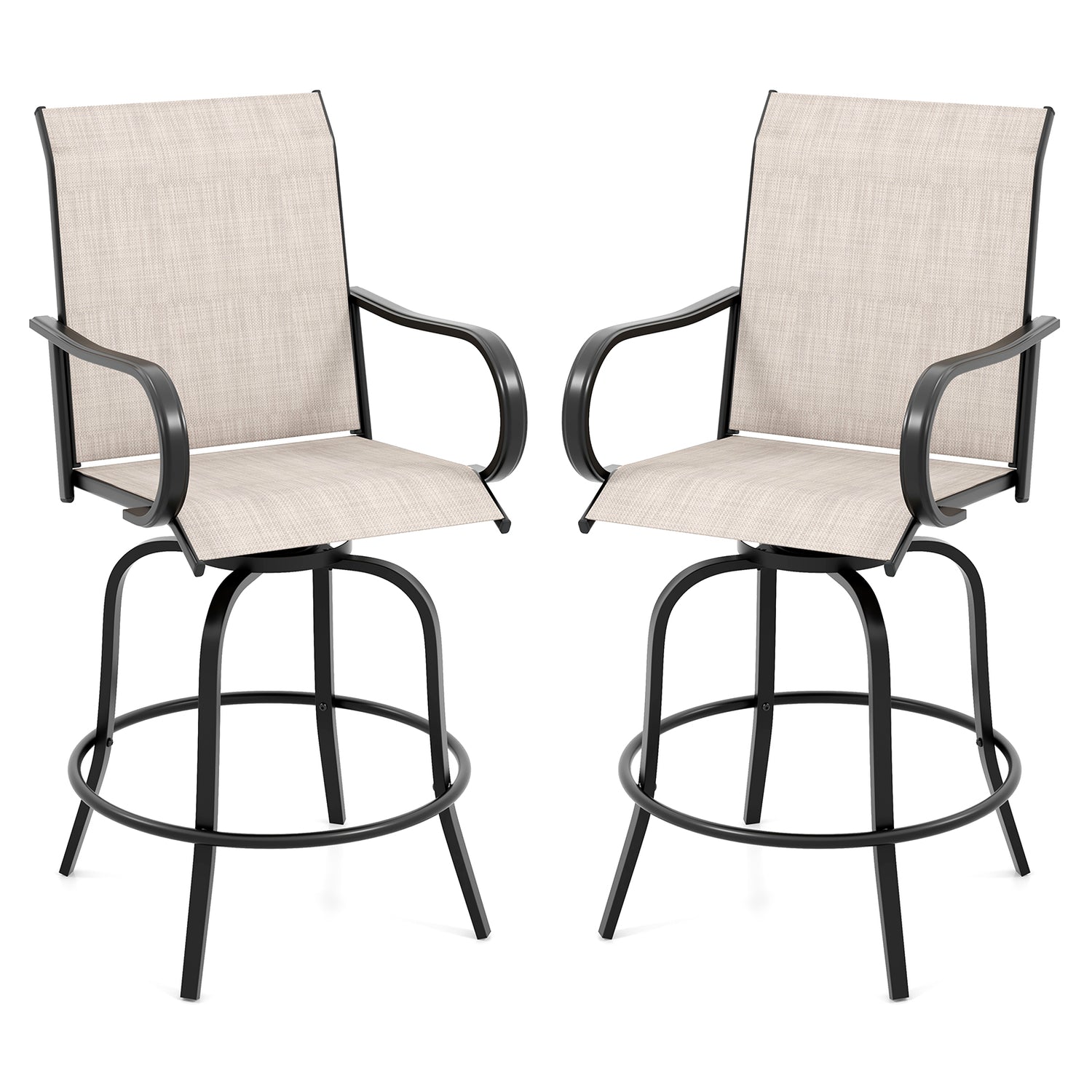 2 Pieces Patio 360 Rotation Swivel Bar Stool Set