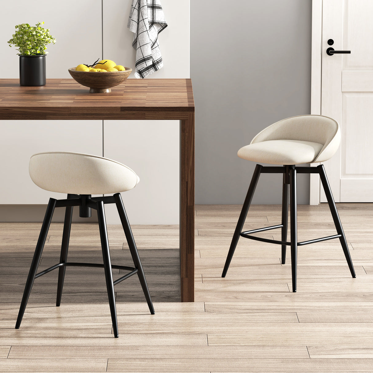Upholstered Bar Stools Set of 2 with Footrest and Backrest
