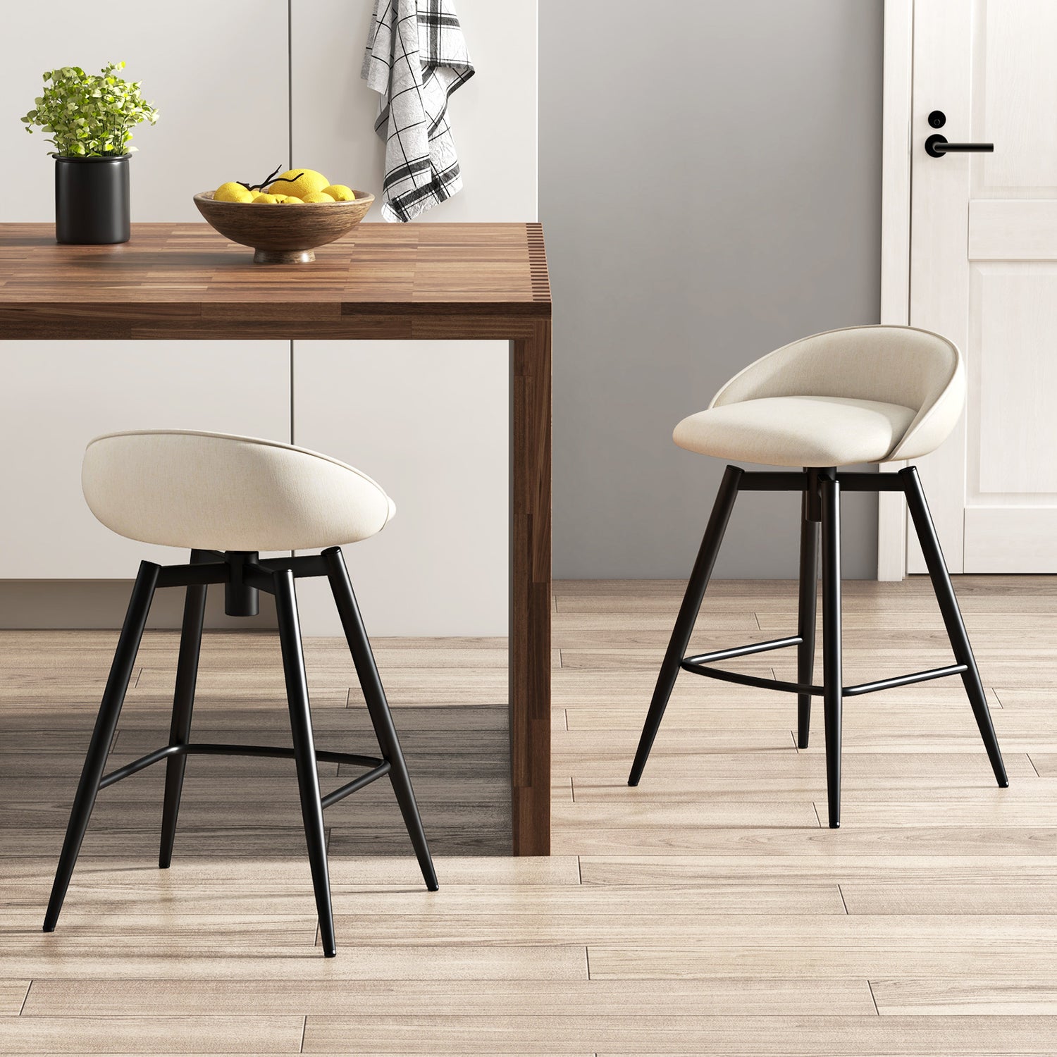 Upholstered Bar Stools Set of 2 with Footrest and Backrest