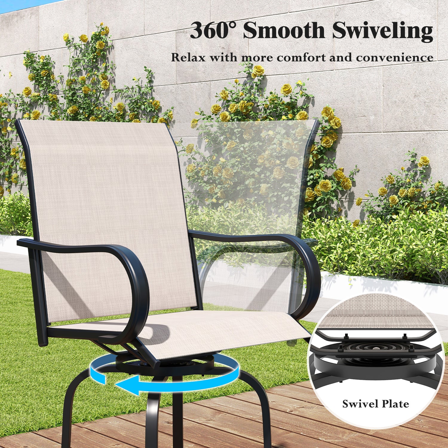 2 Pieces Patio 360 Rotation Swivel Bar Stool Set
