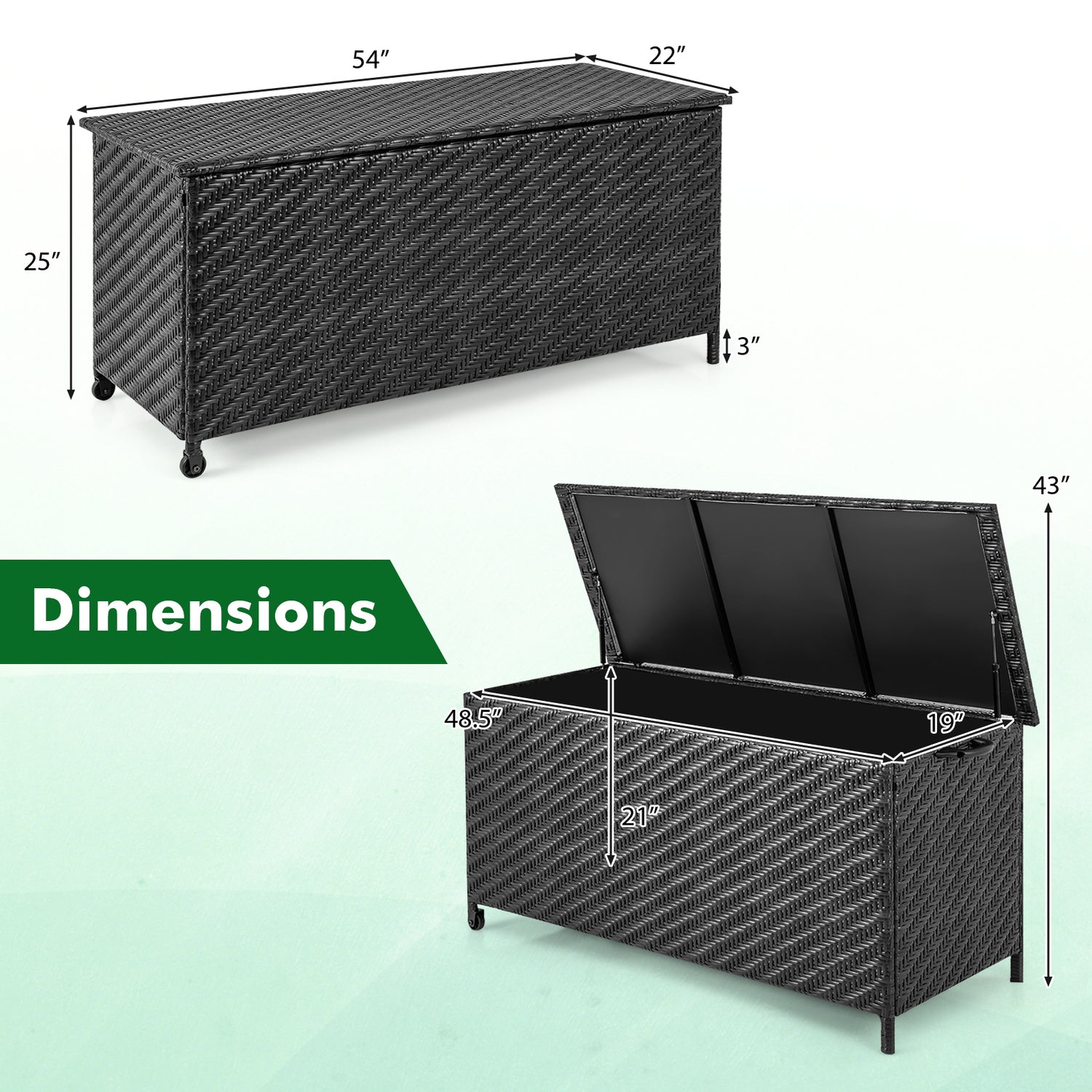 85 Gallon Outdoor Storage Box with Removable Liner and Universal Wheels