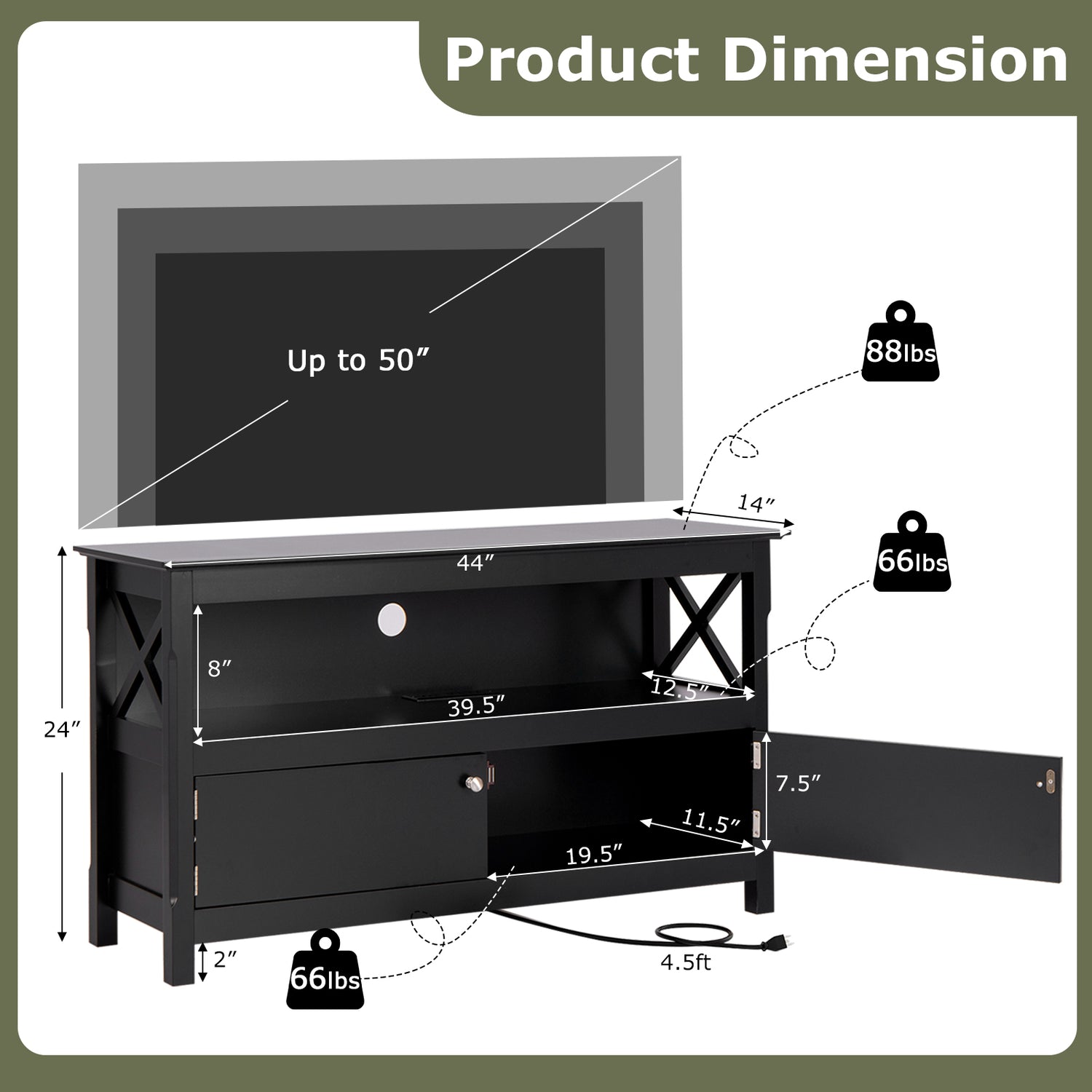 44 Inch Wooden Storage Cabinet TV Stand