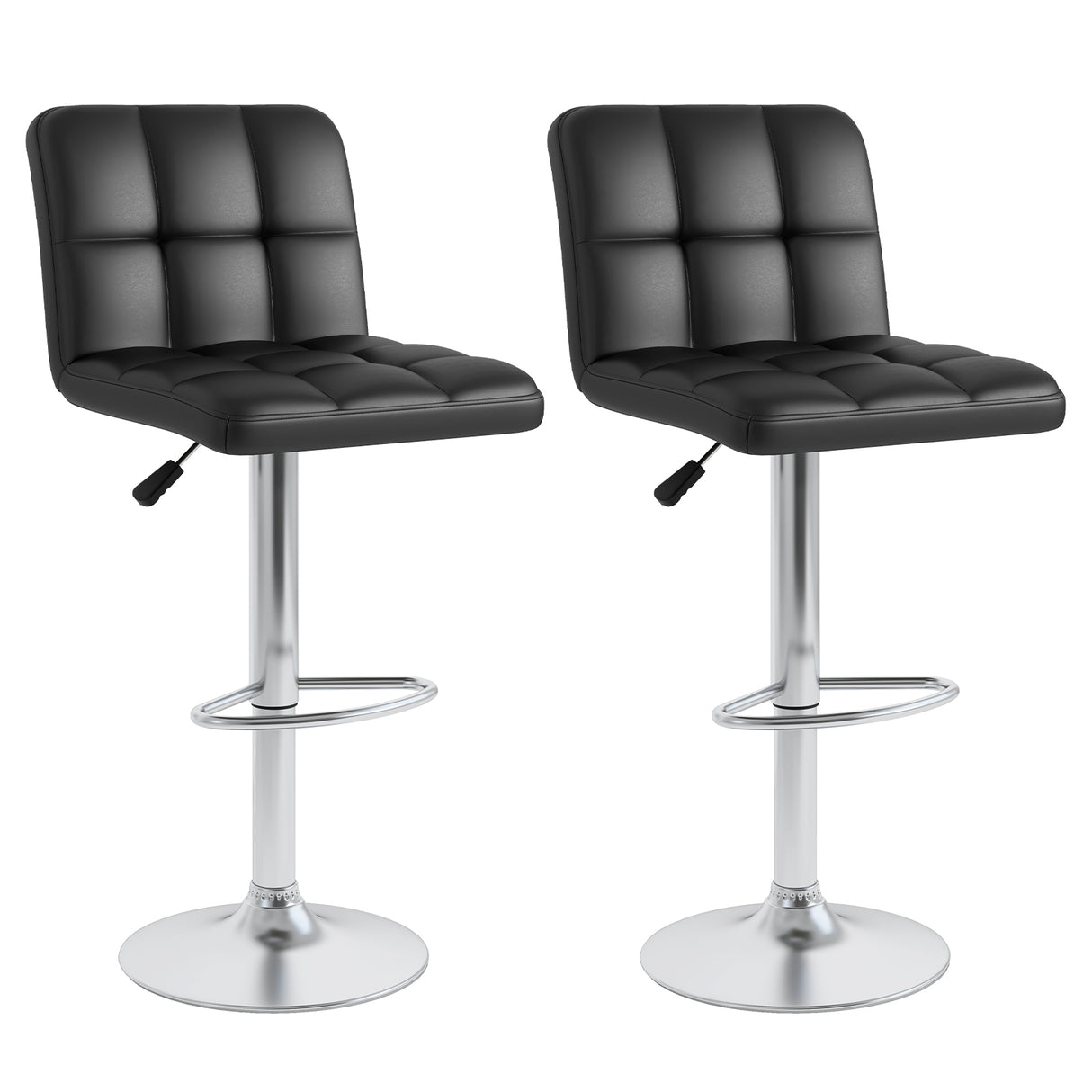 Set of 2 Square Swivel Adjustable PU Leather Bar Stools with Back and Footrest