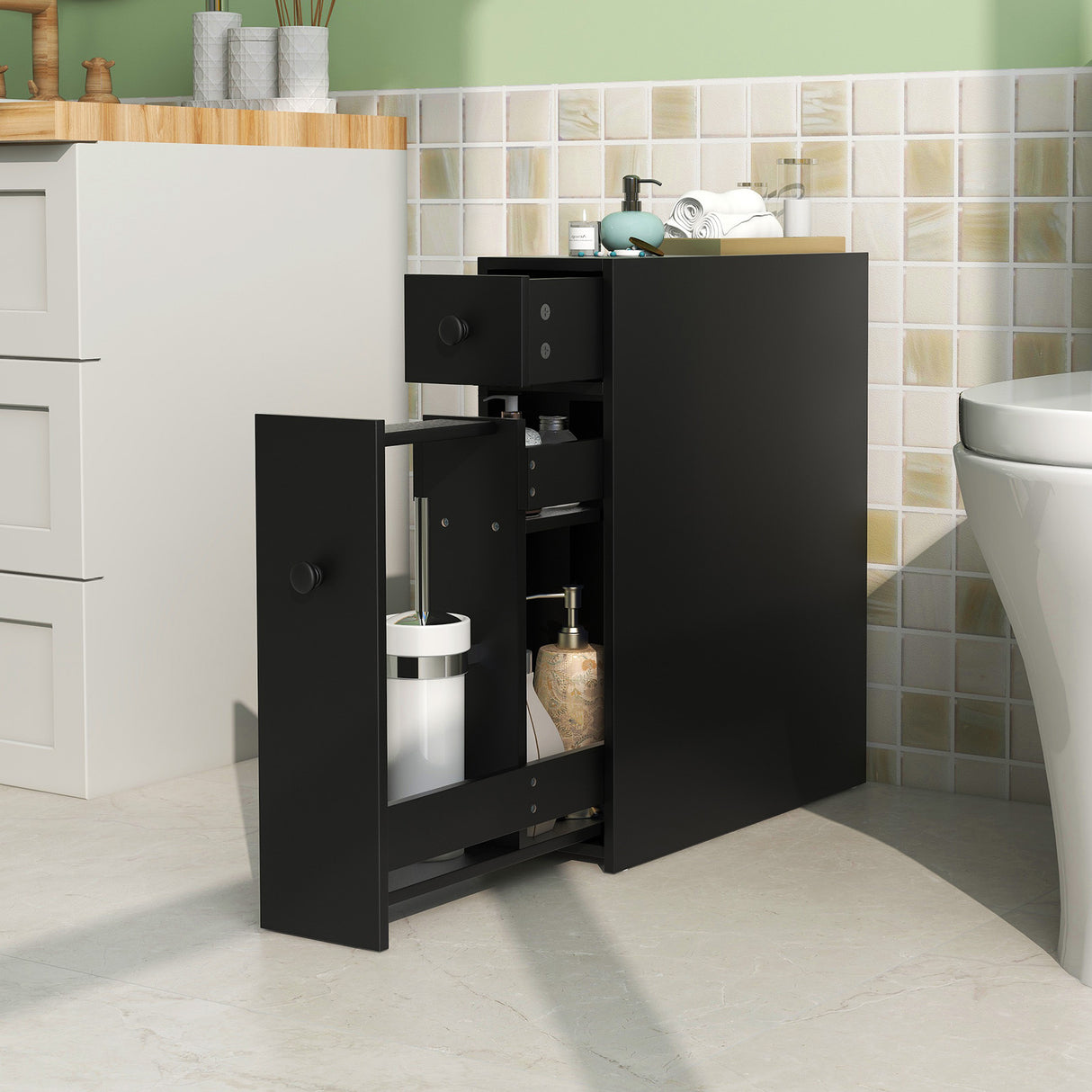 White Bathroom Cabinet Space Saver Storage Organizer