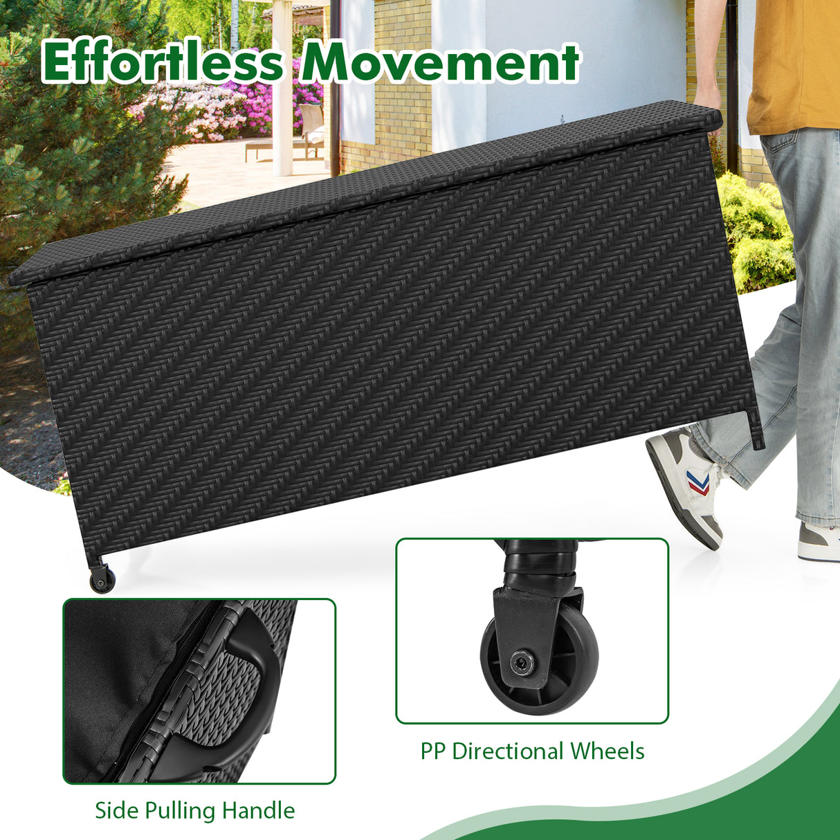 85 Gallon Outdoor Storage Box with Removable Liner and Universal Wheels