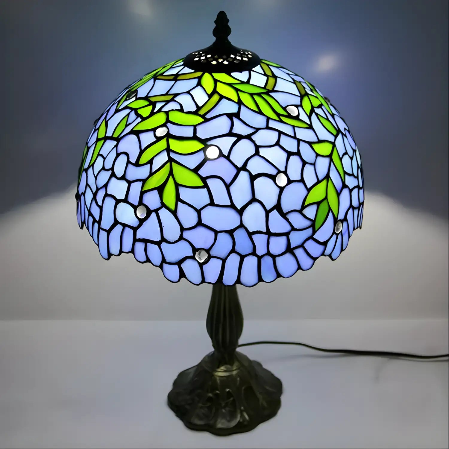 Blue Wisteria Glass Tiffany Lamp Genuine