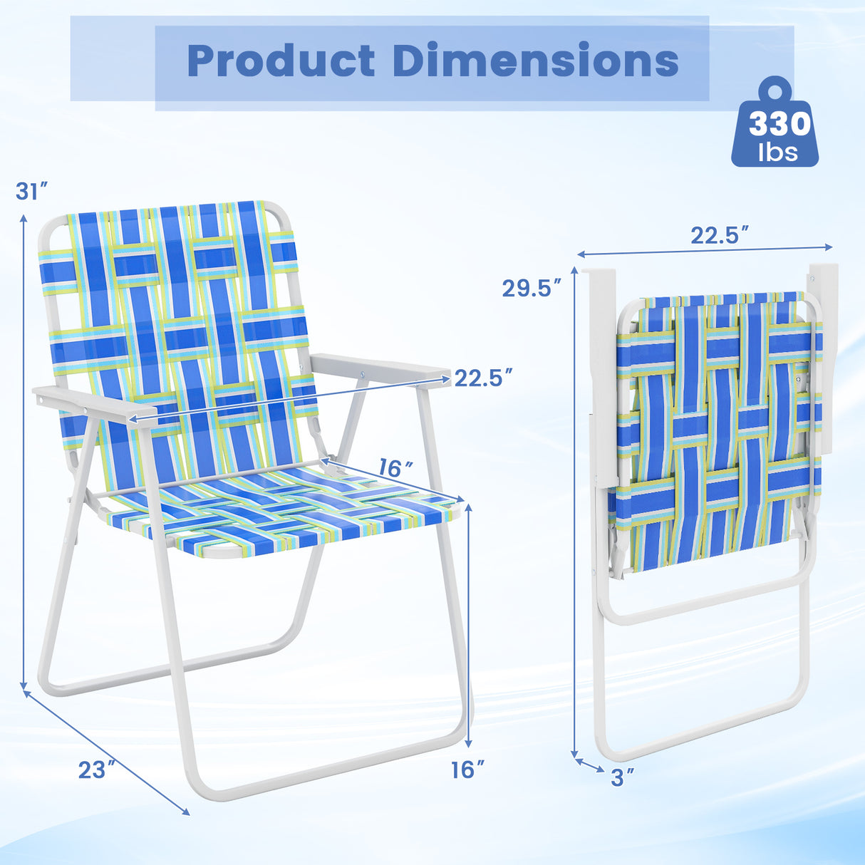 2 Pieces Folding Beach Chair Camping Lawn Webbing Chair