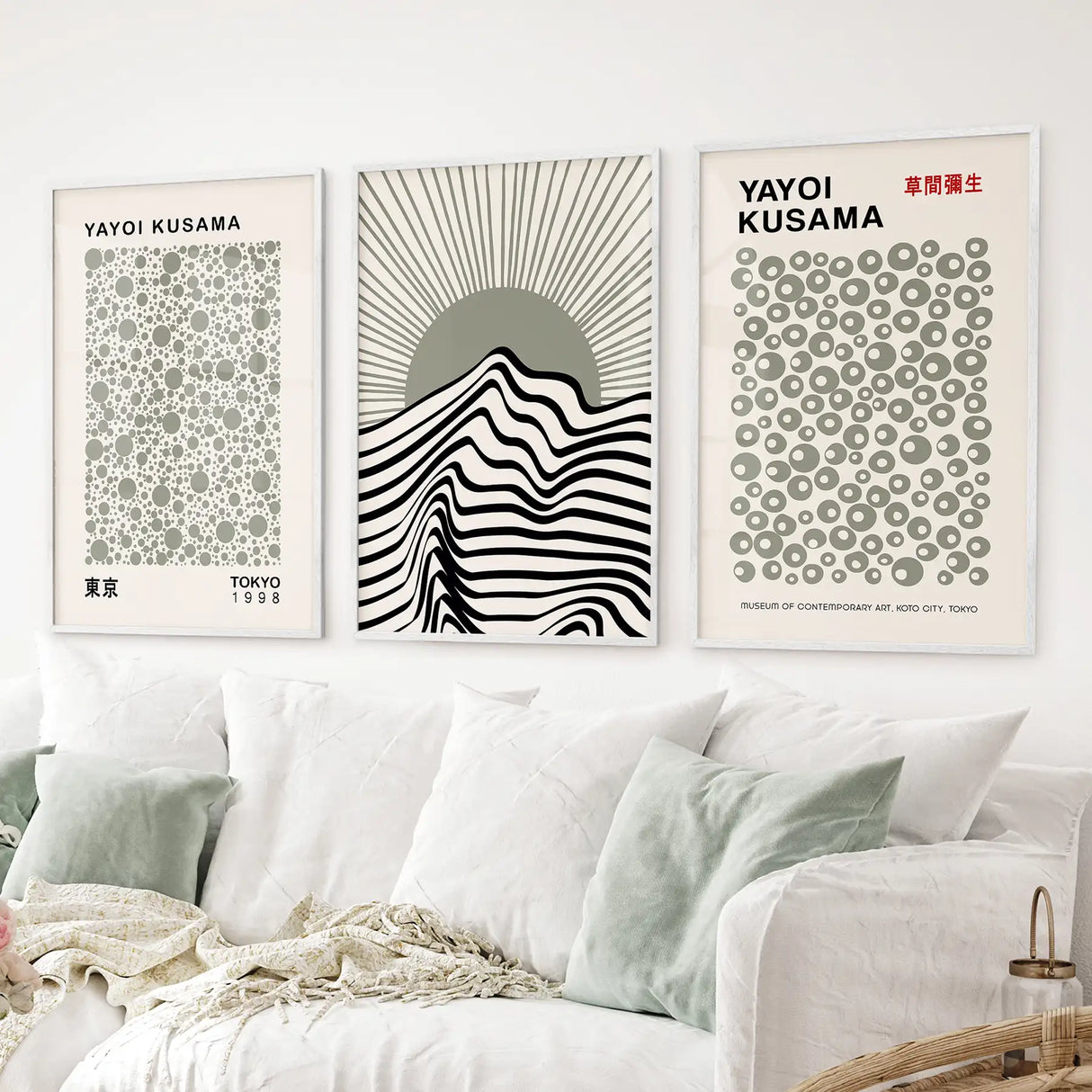 Exhibition Style Wall Art. Set of 3 Sage Green Bauhaus Prints for Apartment or Dorm