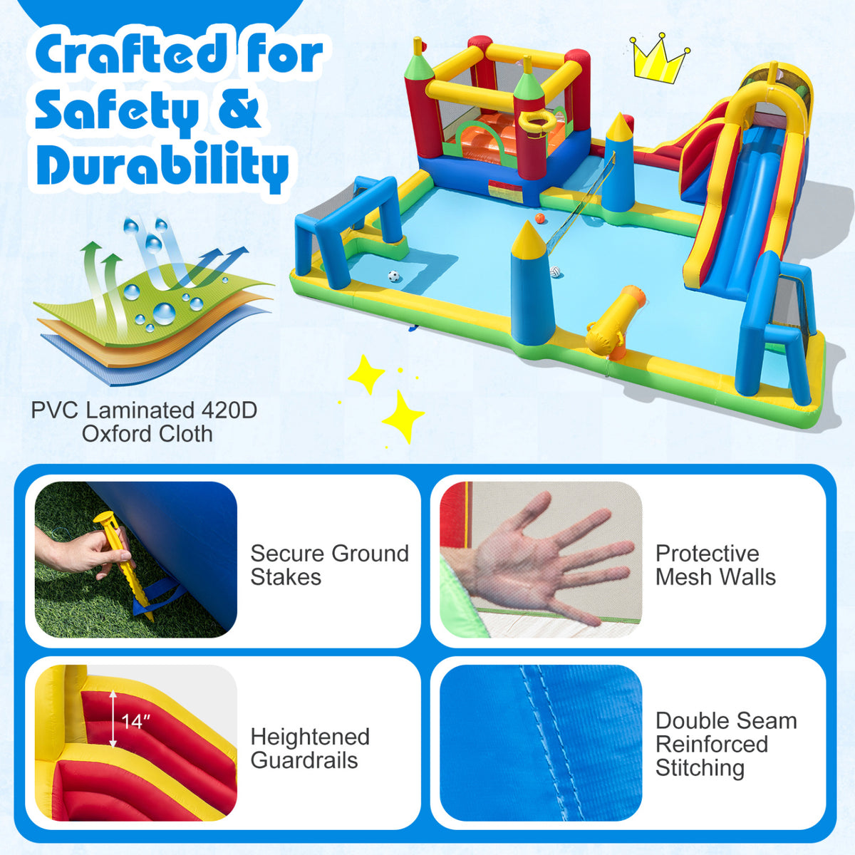 Inflatable Water Slide Bounce House 9-in-1 Jumping Castle with 680W Blower