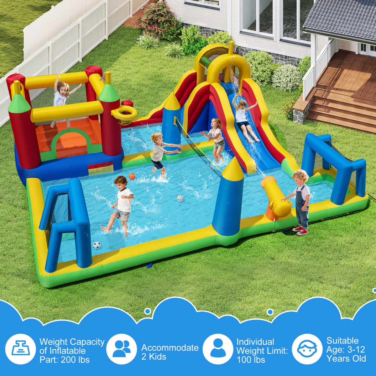 Inflatable Water Slide Bounce House 9-in-1 Jumping Castle with 680W Blower