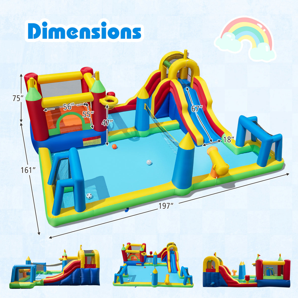 Inflatable Water Slide Bounce House 9-in-1 Jumping Castle with 680W Blower