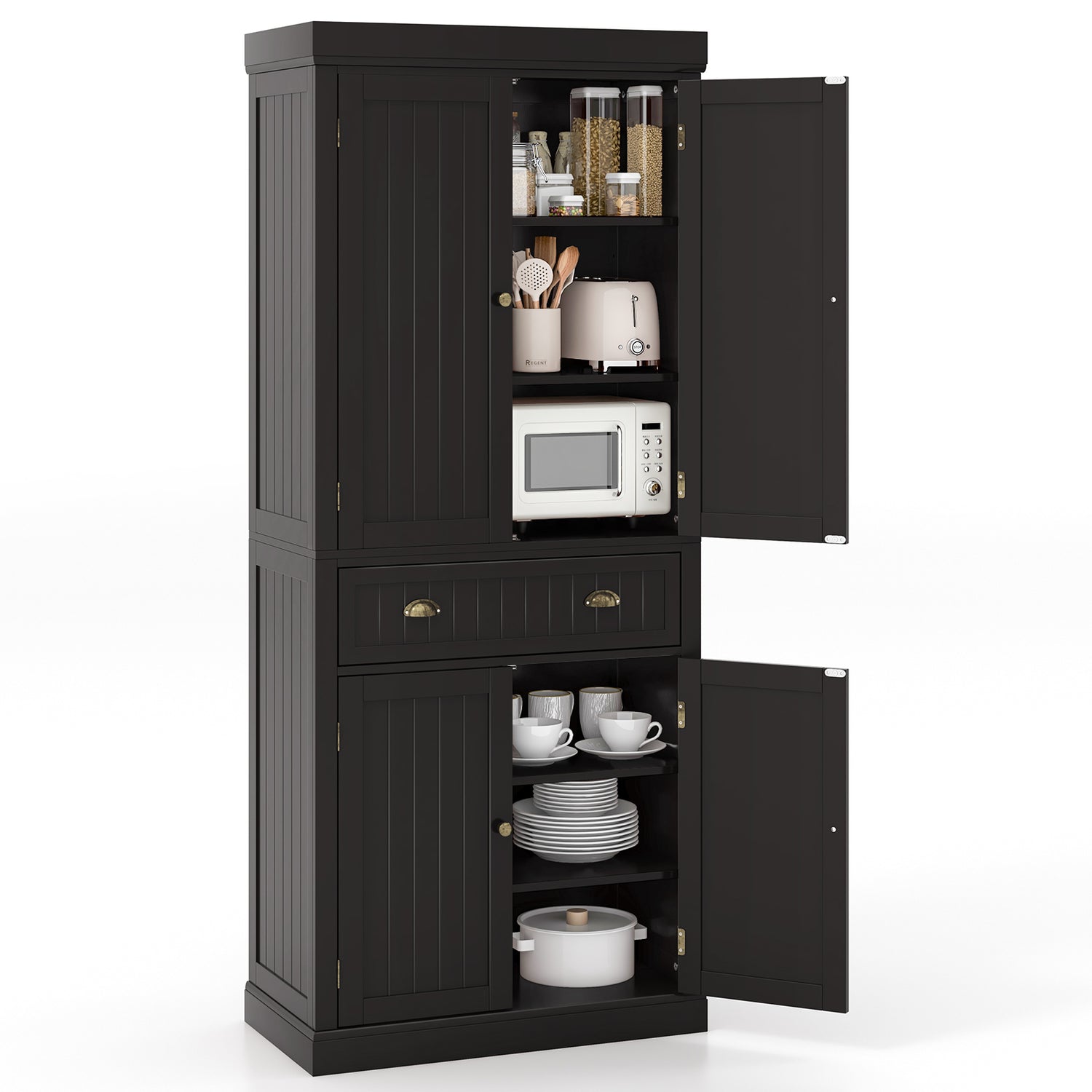 Cupboard Freestanding Kitchen Cabinet w/ Adjustable Shelves