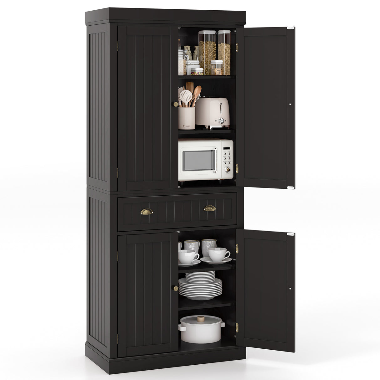 Cupboard Freestanding Kitchen Cabinet w/ Adjustable Shelves