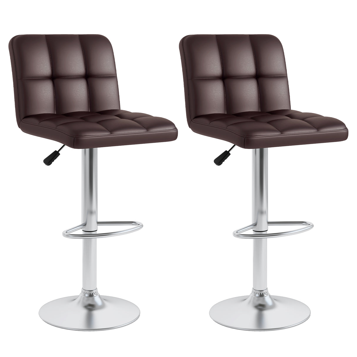 Set of 2 Square Swivel Adjustable PU Leather Bar Stools with Back and Footrest